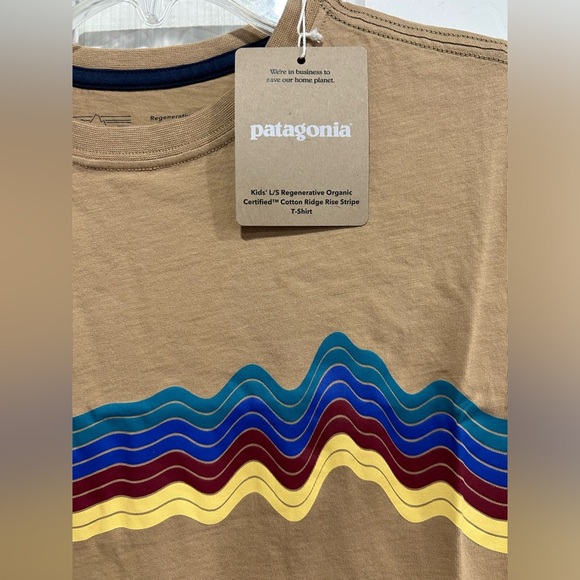 Patagonia Kids' Medium Long-Sleeved Cotton Ridge Rise Stripe T-Shirt Brown NWT - Picture 4 of 8